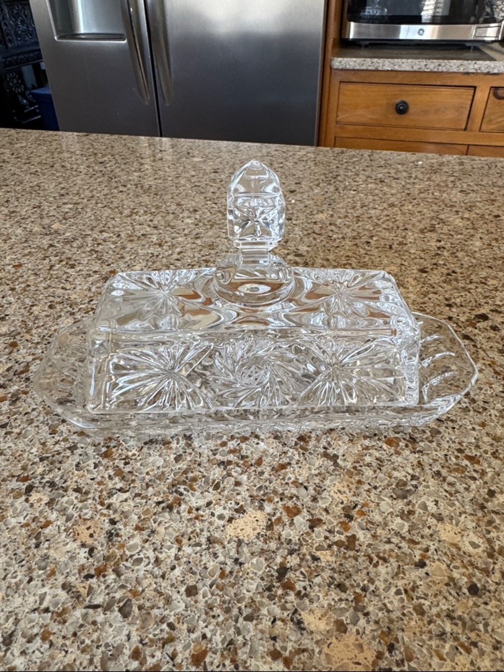 Vintage Cut Glass Covered Butter Dish - Clear Crystal